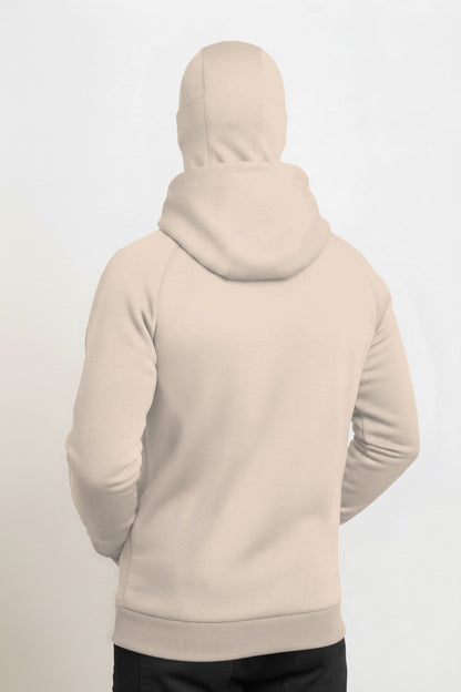 Full Sleeve Hooded Neck Mask Jacket Beige