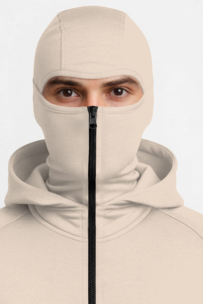 Full Sleeve Hooded Neck Mask Jacket Beige