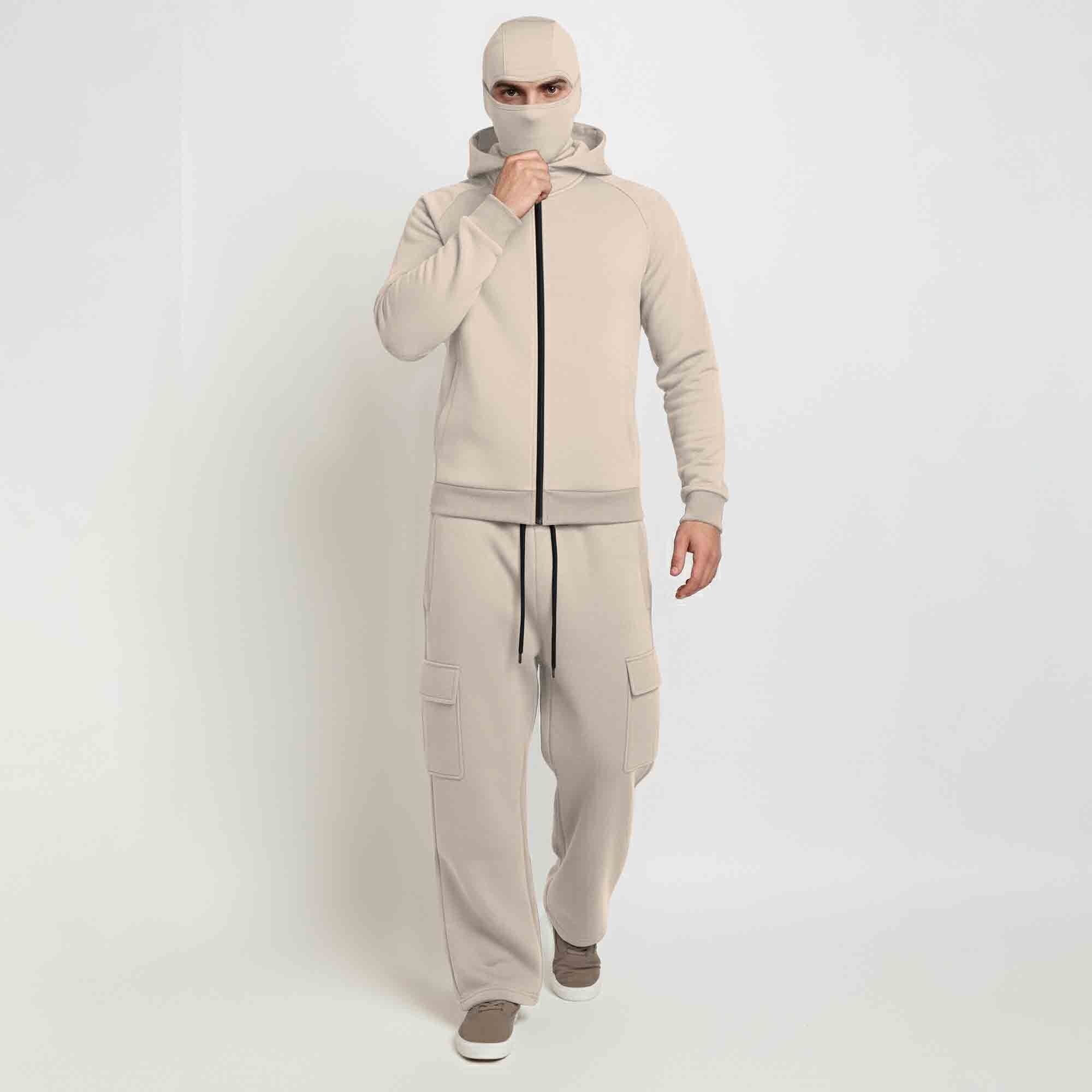 Tracksuit For Winter Mask Beige Jacket - Beige Plain Baggy Cargo