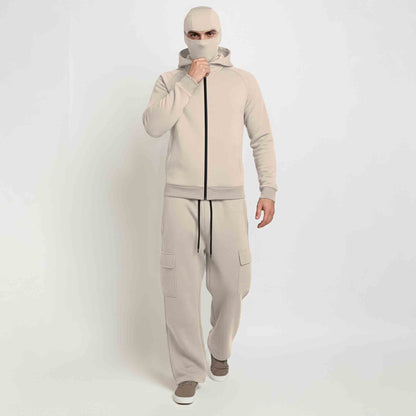 Tracksuit For Winter Mask Beige Jacket - Beige Plain Baggy Cargo
