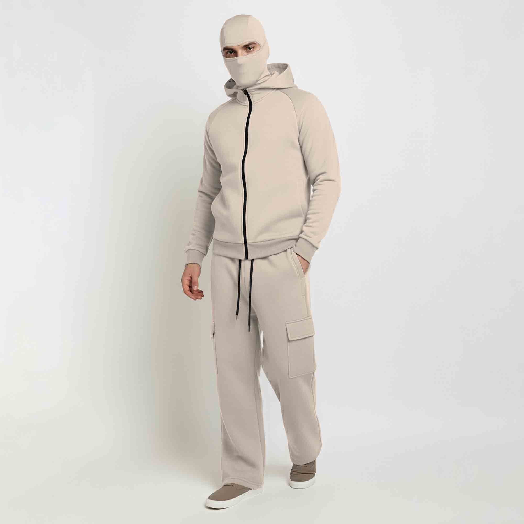 Tracksuit For Winter Mask Beige Jacket - Beige Plain Baggy Cargo