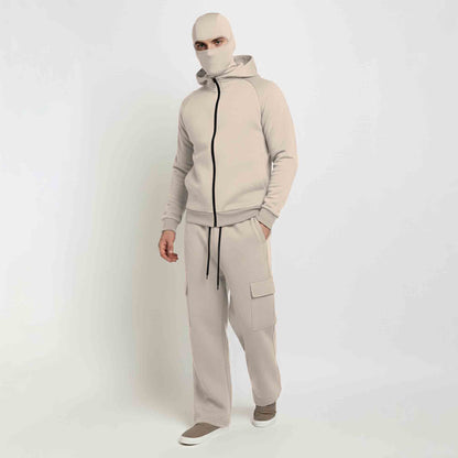 Tracksuit For Winter Mask Beige Jacket - Beige Plain Baggy Cargo