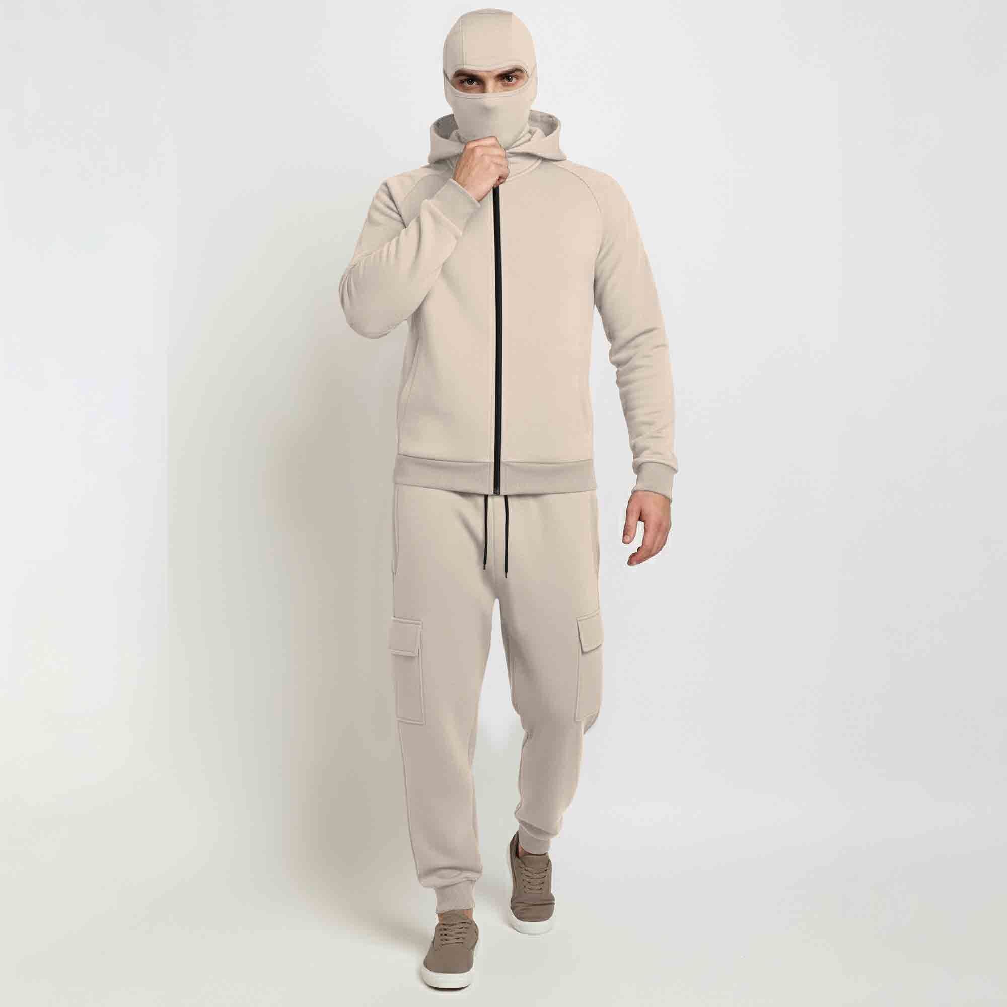 Tracksuit For Winter Mask Beige Jacket - Plain Beige Cargo Pant