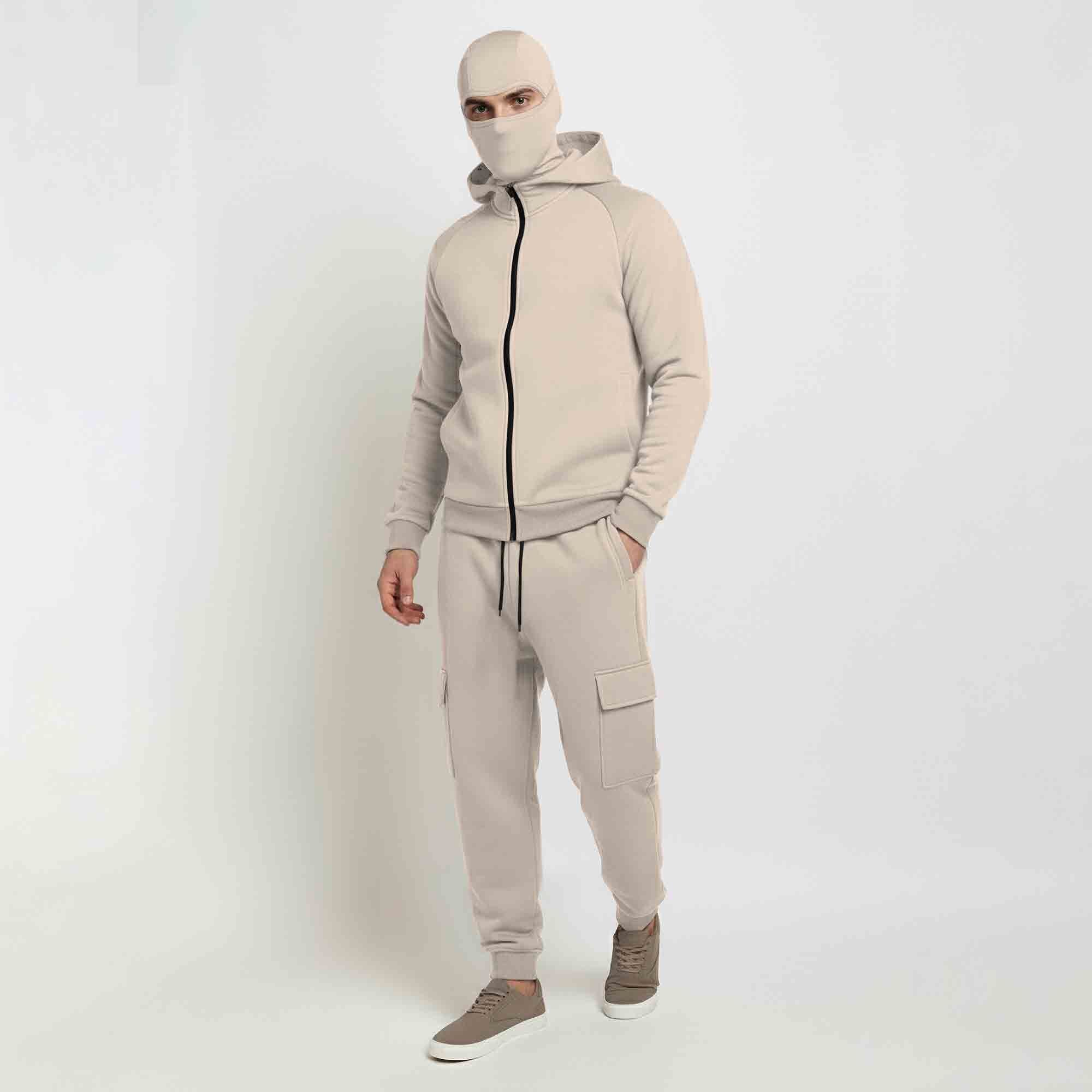 Tracksuit For Winter Mask Beige Jacket - Plain Beige Cargo Pant