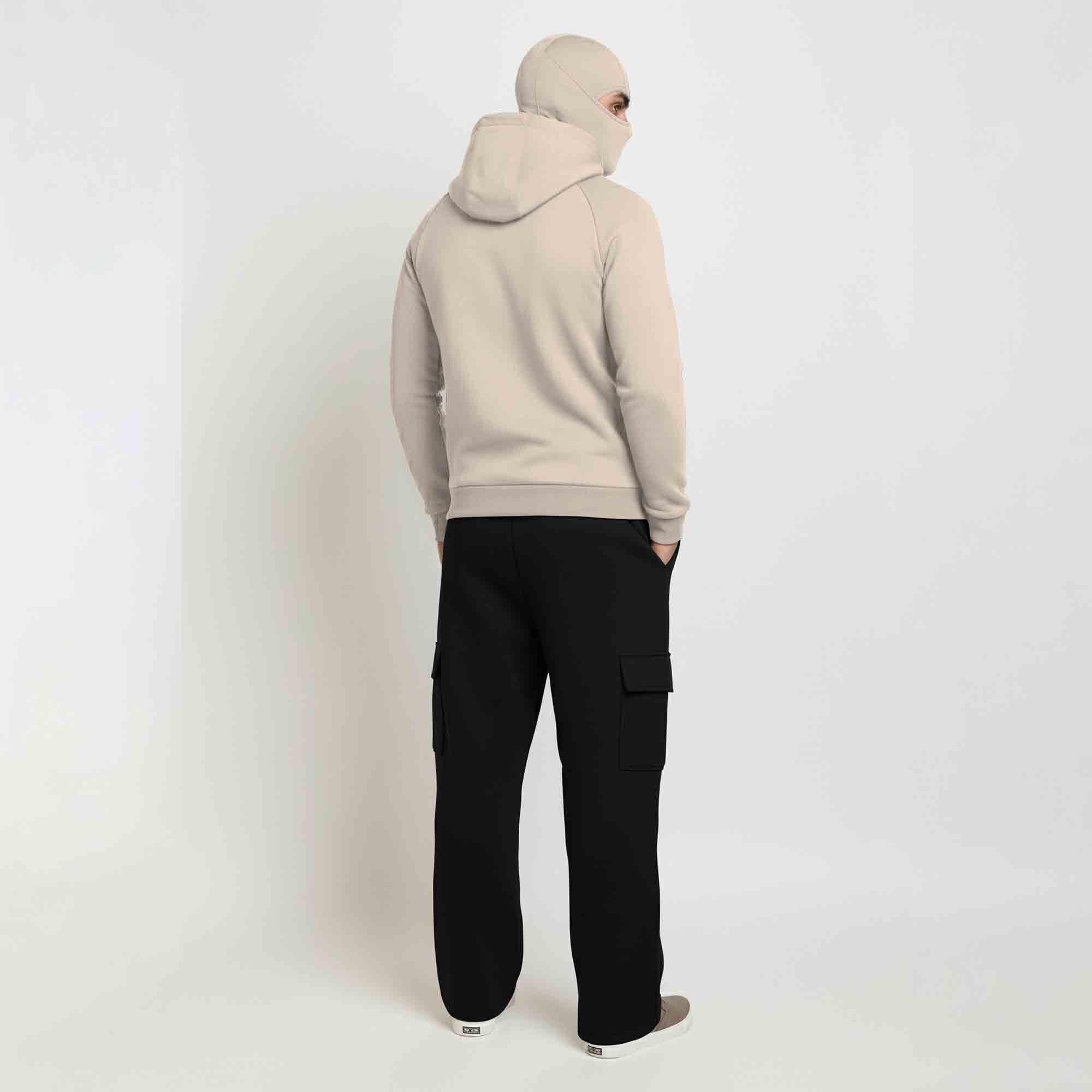 Tracksuit For Winter Mask Beige Jacket - Black Plain Baggy Cargo