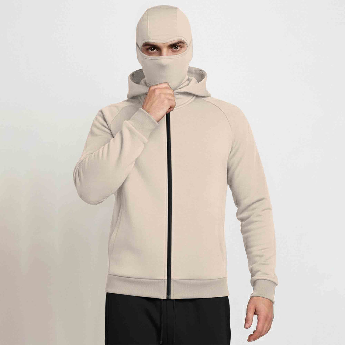 Tracksuit For Winter Mask Beige Jacket - Plain Black Cargo Pant