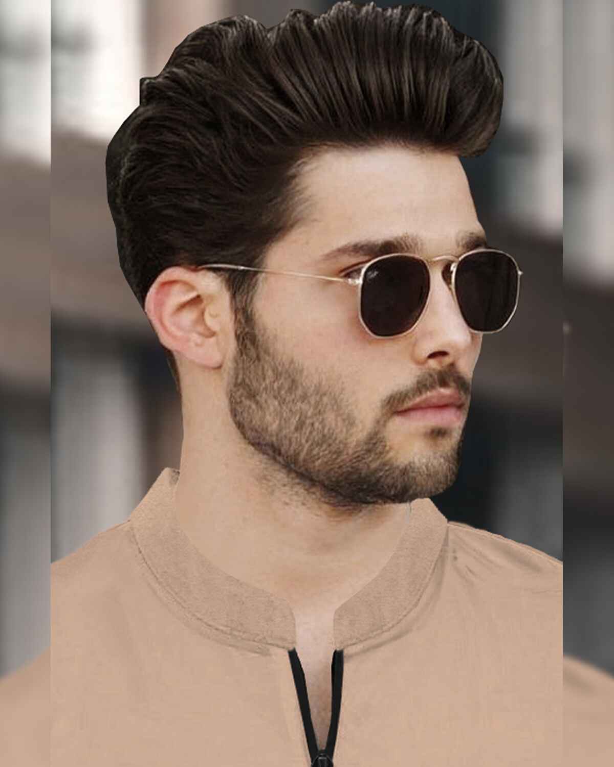 Half Sleeve Henley Neck Zip Type Plain Beige T-shirt