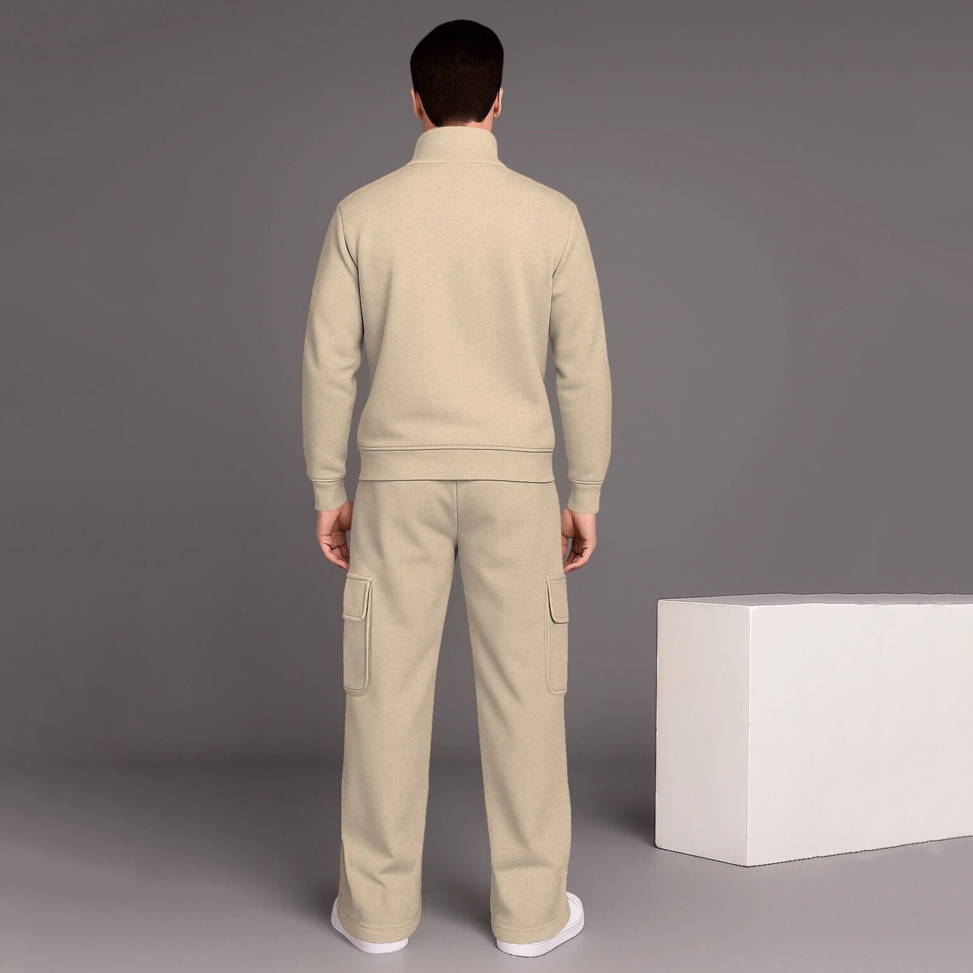 High Neck Sweatshirt & Baggy Cargo Plain Winter Outfits