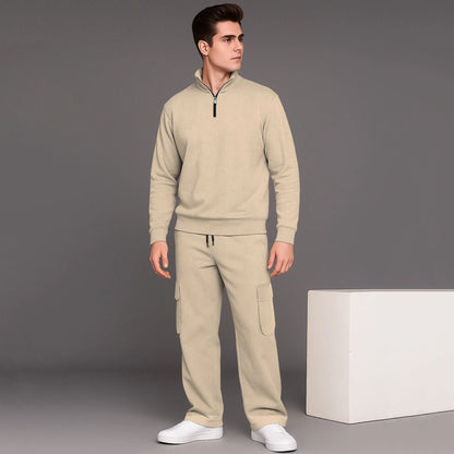 High Neck Sweatshirt & Baggy Cargo Plain Winter Outfits