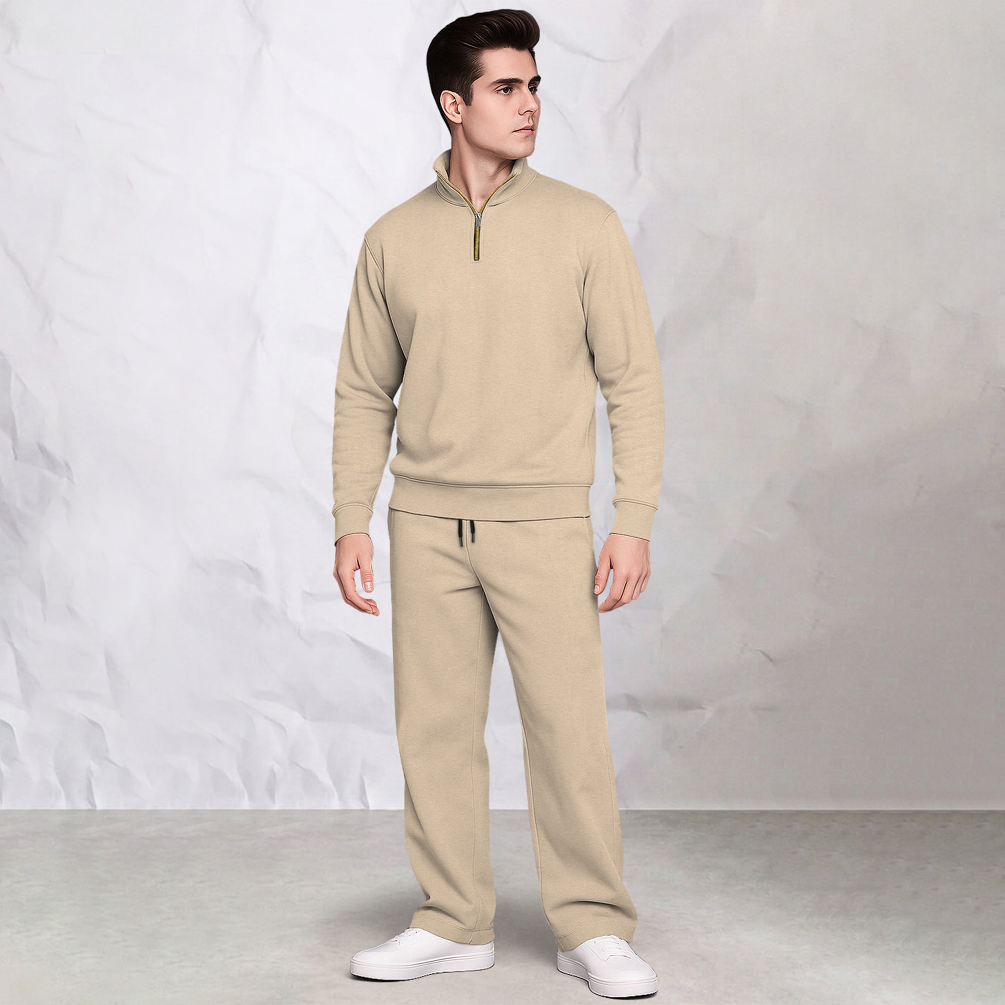 Men's Solid Burgundy Quarter-Zip Sweatshirt & Track Pants Co-Ords Set