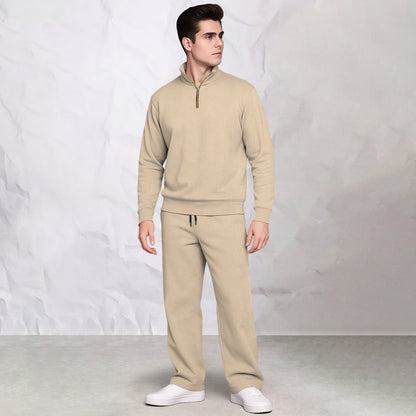 Men's Solid Burgundy Quarter-Zip Sweatshirt & Track Pants Co-Ords Set
