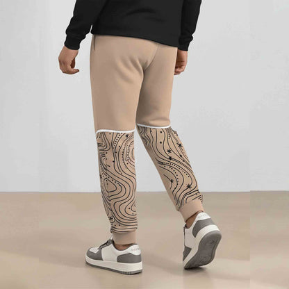 Men's Ankle Deisgn Printed Beige Jogger Track Pant