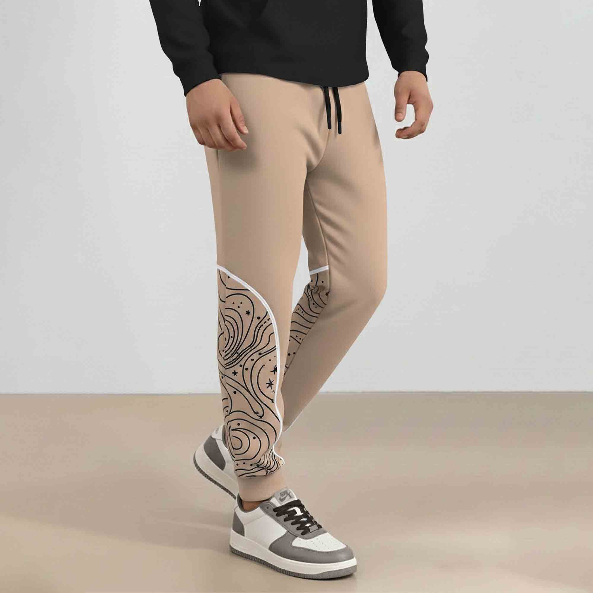 Men's Ankle Deisgn Printed Beige Jogger Track Pant