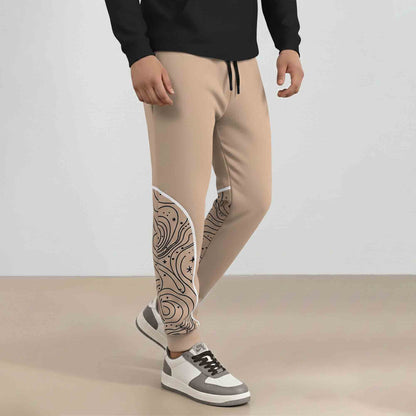 Men's Ankle Deisgn Printed Beige Jogger Track Pant