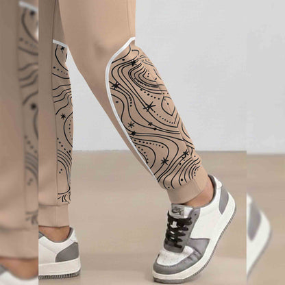 Men's Ankle Deisgn Printed Beige Jogger Track Pant