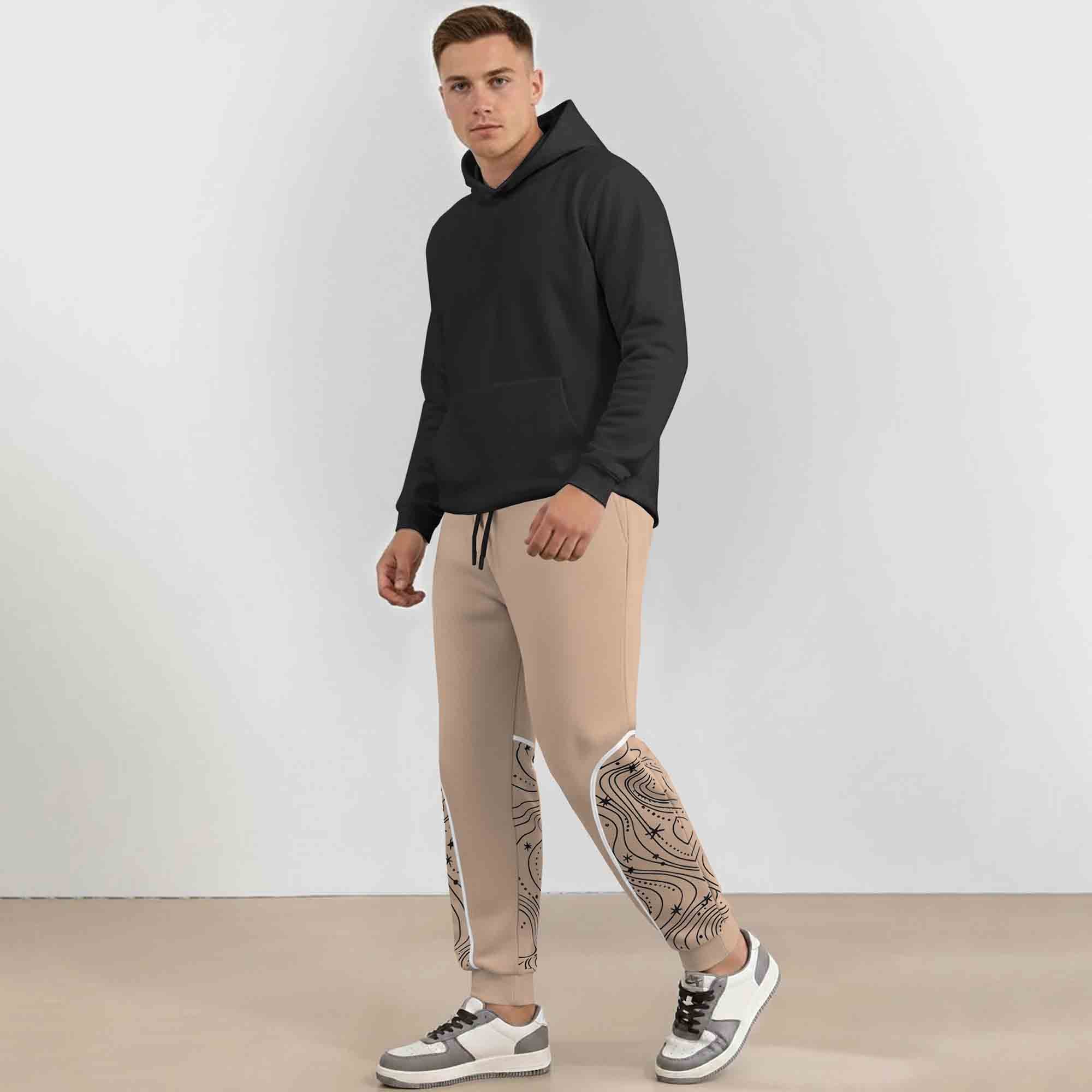 Men's Ankle Deisgn Printed Beige Jogger Track Pant