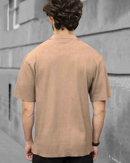 Men Half Sleeve Double Pocket Beige Waffle T-shirt