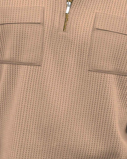 Men Half Sleeve Double Pocket Beige Waffle T-shirt