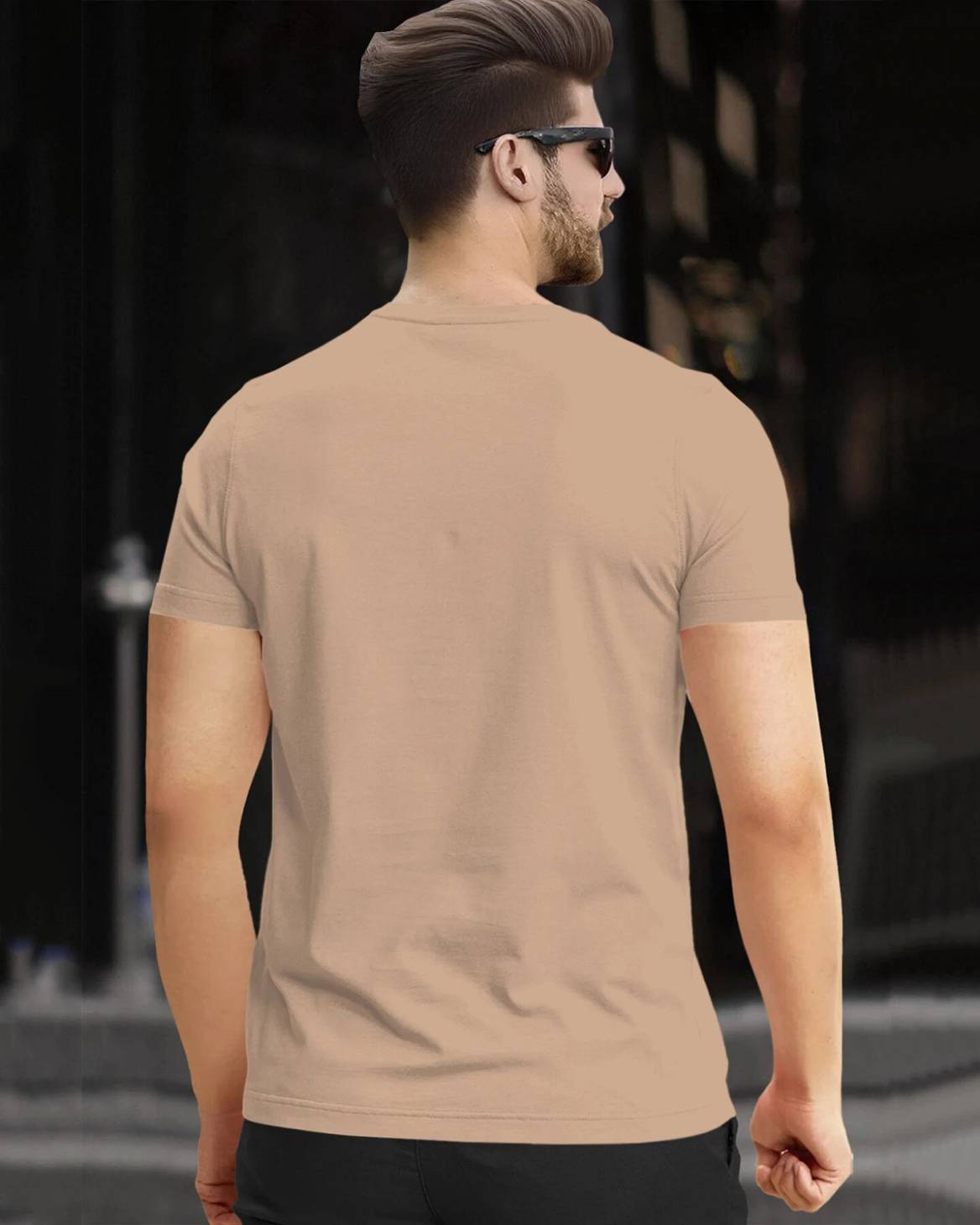 Feather Printed Half Sleeve Round Neck Mens T-shirt / Beige