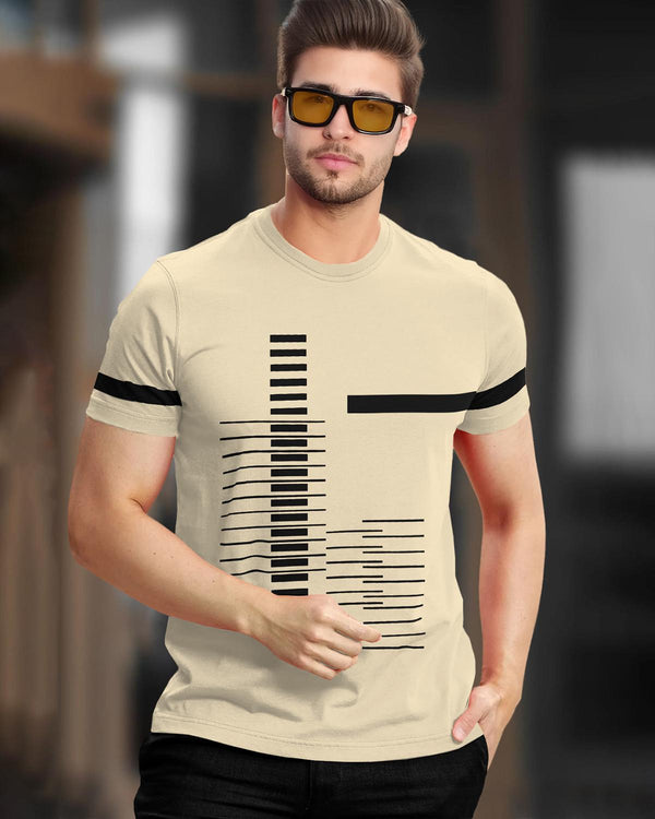 Men Printed Half Sleeve Round Neck Cotton Blend Beige T-Shirt
