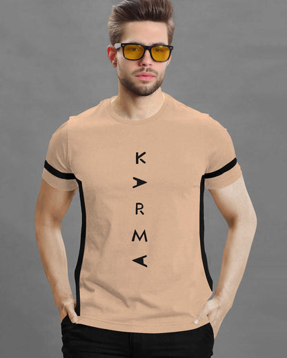 Men Printed Half Sleeve Round Neck Beige Cotton Blend T-Shirt