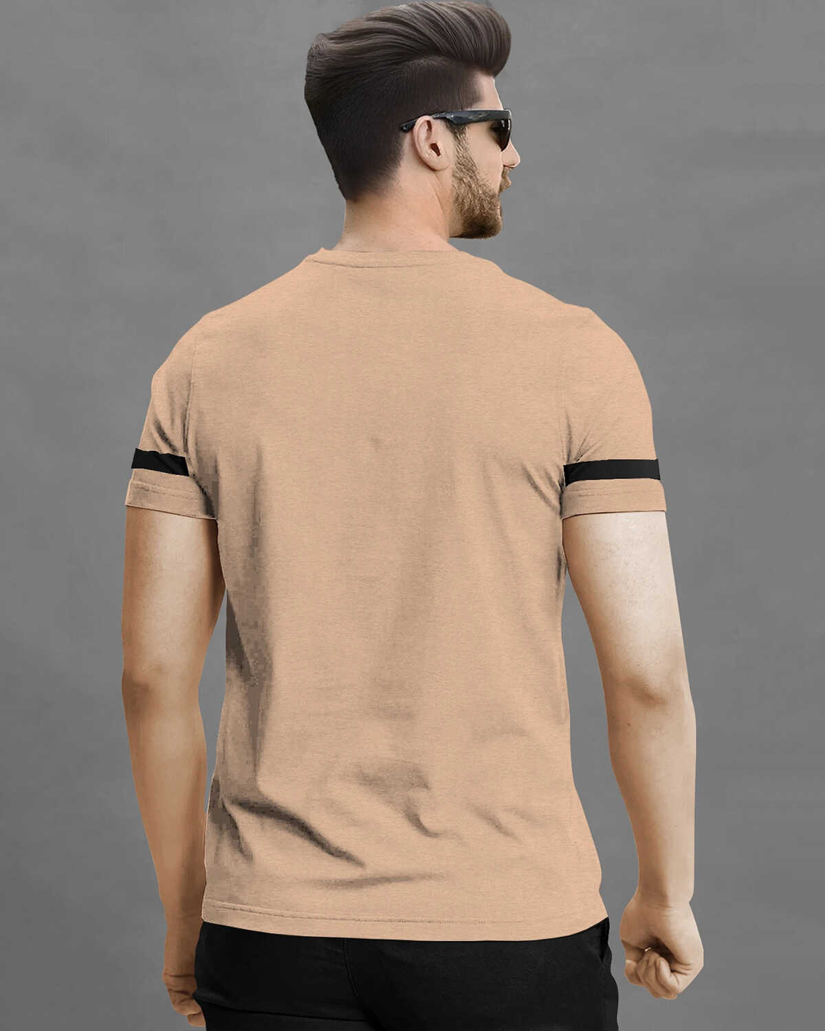 Men Printed Half Sleeve Round Neck Beige Cotton Blend T-Shirt
