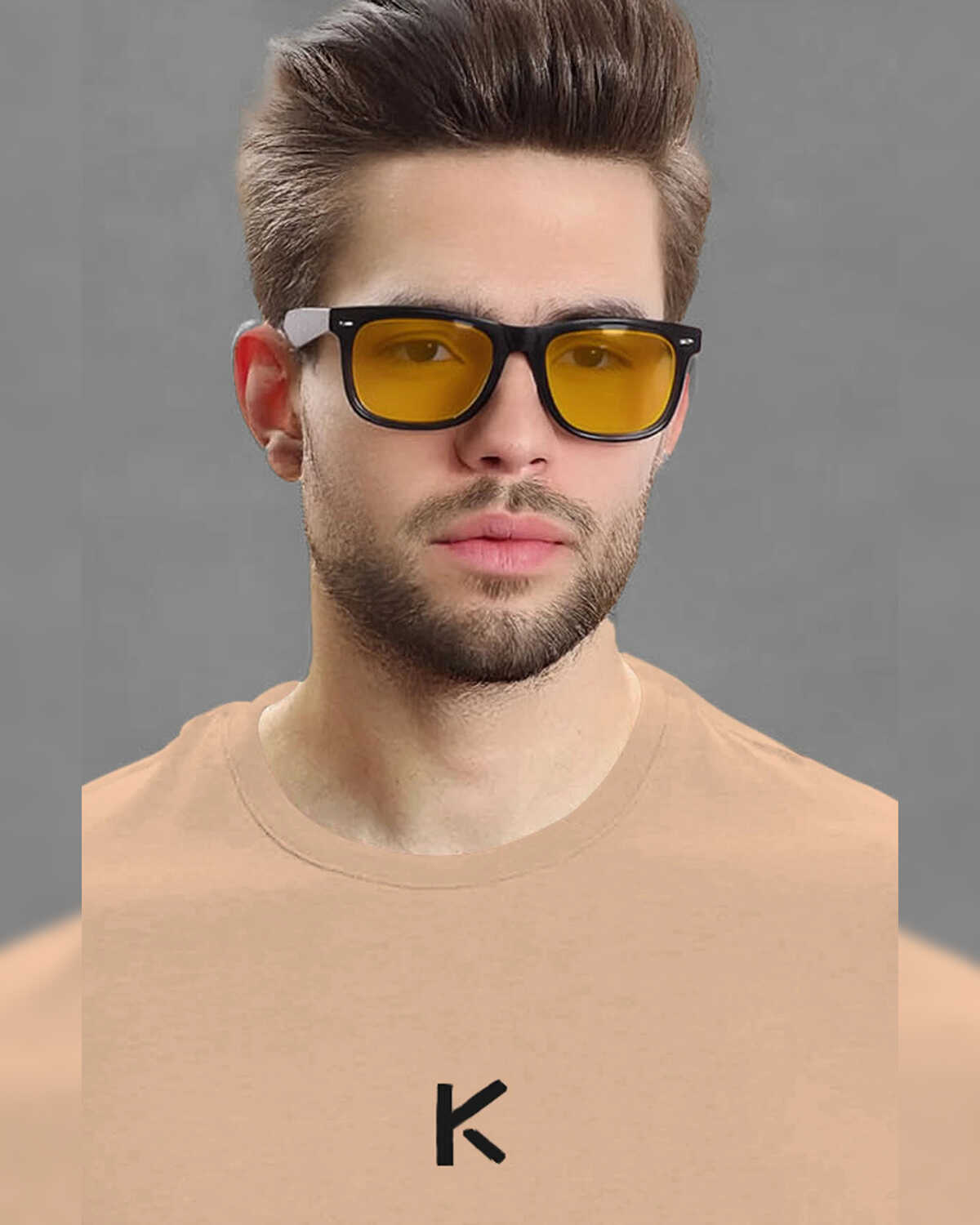 Men Printed Half Sleeve Round Neck Beige Cotton Blend T-Shirt