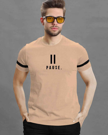 Men Printed Half Sleeve Round Neck Cotton Blend Beige T-Shirt