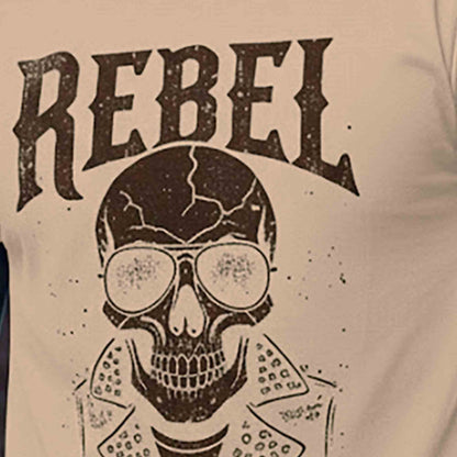 Men Half Sleeve REBEL Printed Cotton Blend Tshirt Beige