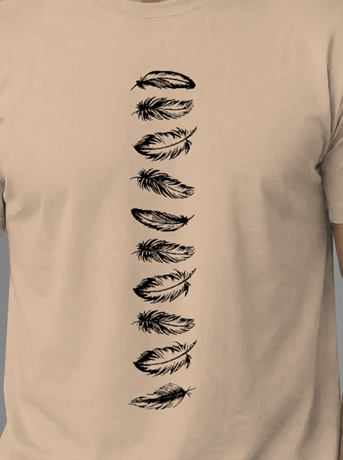 Half Sleeve Printed Round Neck Cotton Blend TShirt Beige