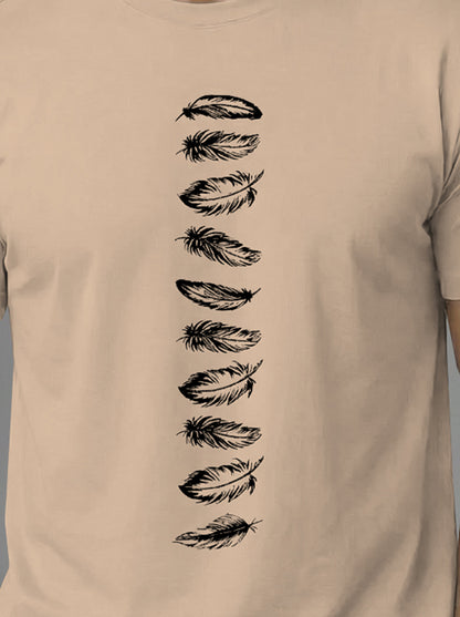 Half Sleeve Printed Round Neck Cotton Blend TShirt Beige