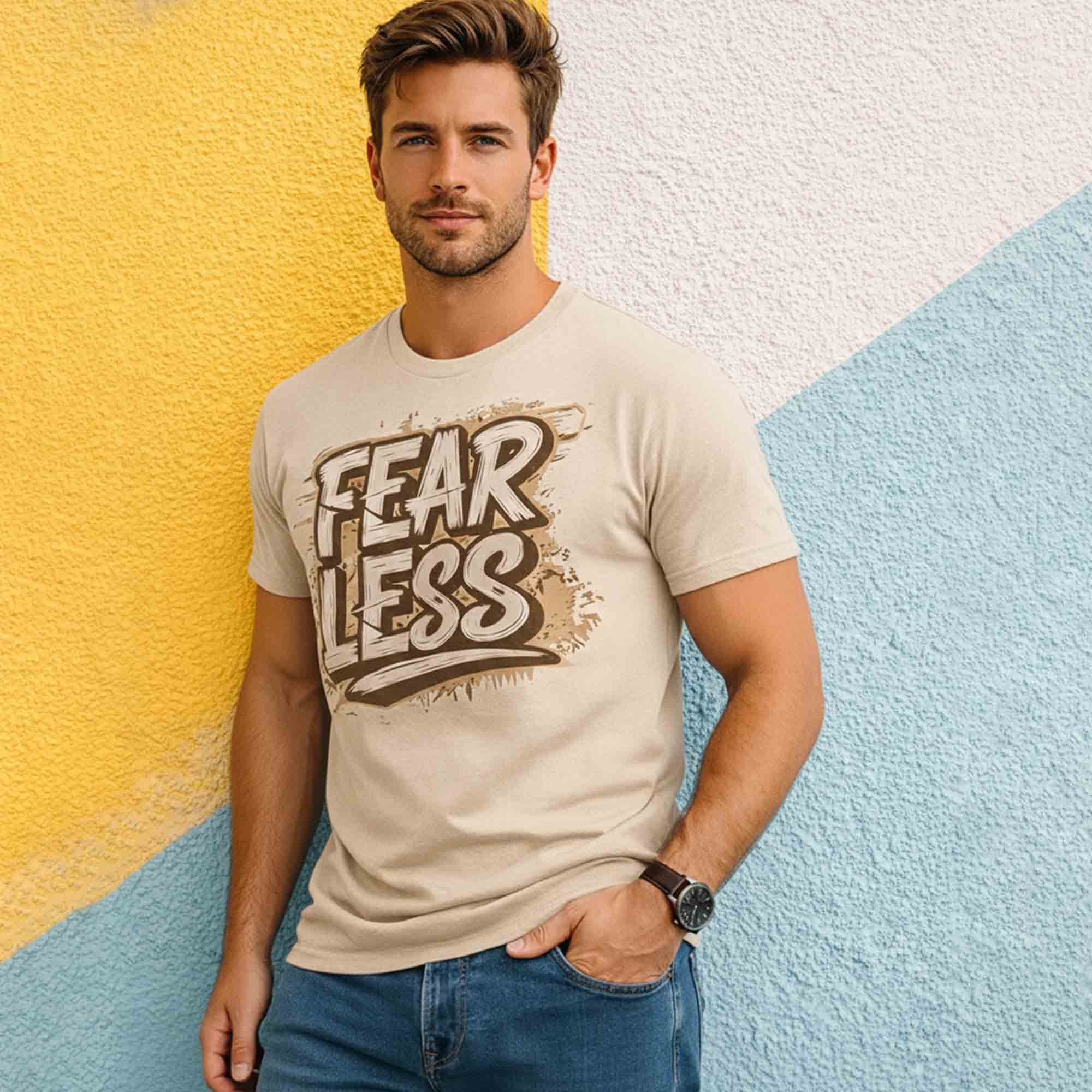 Men Half Sleeve Printed Tshirt Beige