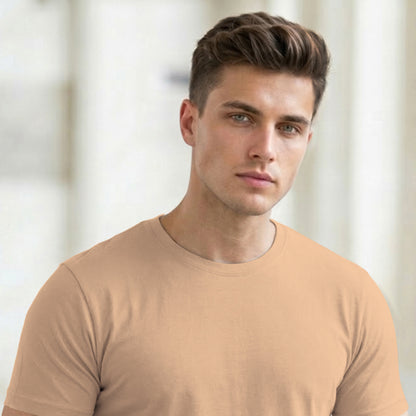 (Pack Of 1) Men Half Sleeve Round Neck Plain Beige T-shirt