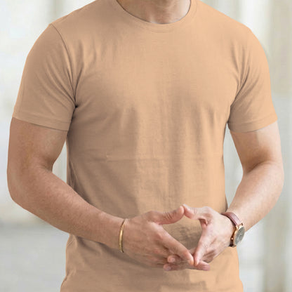 (Pack Of 1) Men Half Sleeve Round Neck Plain Beige T-shirt