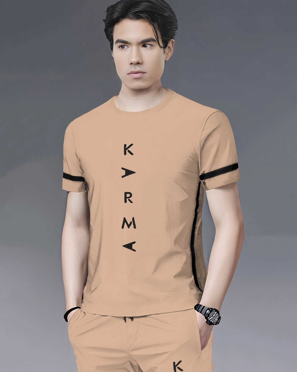 Tracksuit For Men Beige Printed Half T-shirt & Beige Printed Trackpant