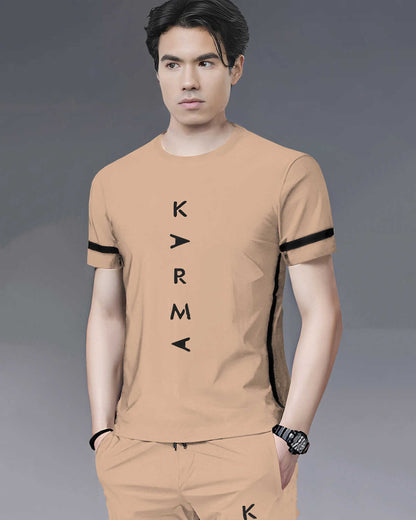 Tracksuit For Men Beige Printed Half T-shirt & Beige Printed Trackpant