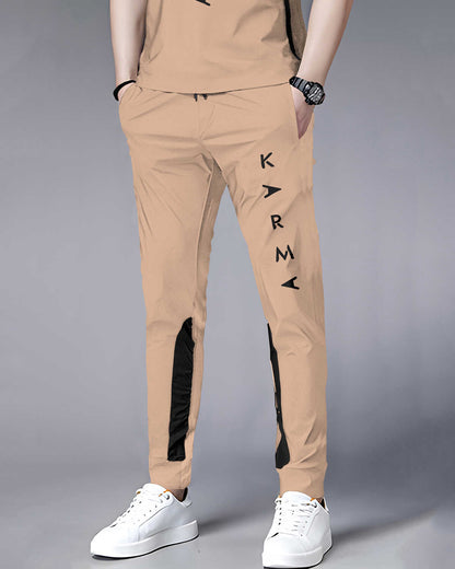 Tracksuit For Men Beige Printed Half T-shirt & Beige Printed Trackpant