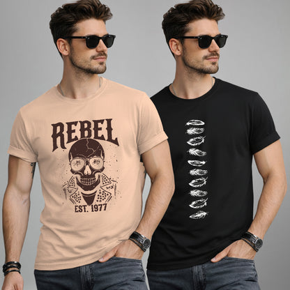 (Pack Of 2) Half Sleeve Typography Printed T-shirts