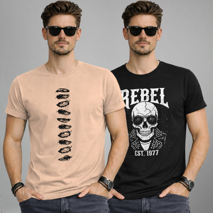 (Pack Of 2) Half Sleeve Typography Printed T-shirts