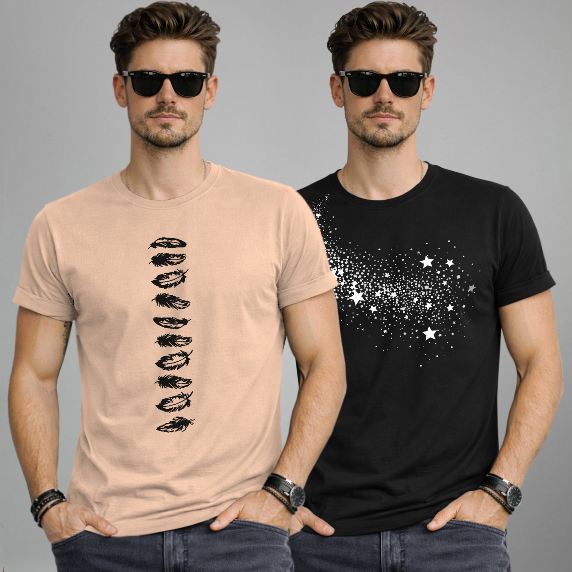 (Pack Of 2) Half Sleeve Typography Printed T-shirts