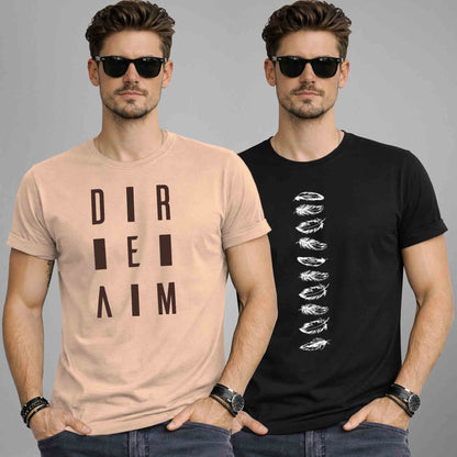 Pack Of 2 Graphics Printed Men Half Sleeve Combo T-shirts - 16 Variants