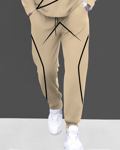 Round Neck Full Sleeve Beige T-shirt with Beige Trackpant Mens Tracksuit