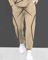Mens Tracksuit - Round Neck Full Sleeve Beige T-shirt / Beige Trackpant