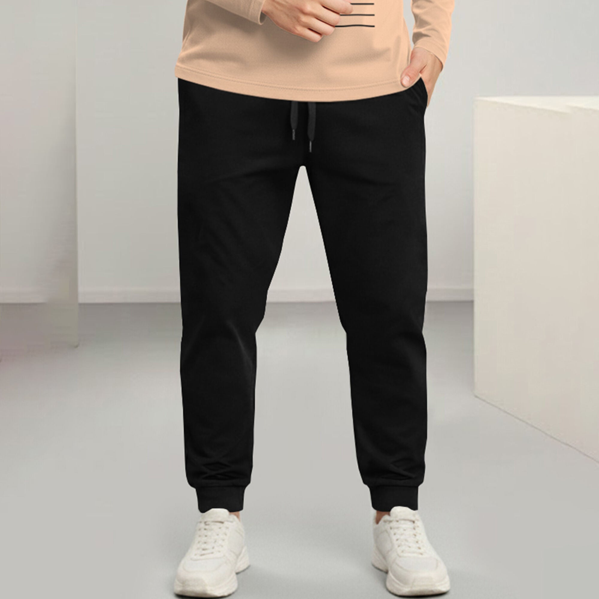 Out Fit Set Full Sleeve Printed Beige Tshirt Matching Black Trackpant