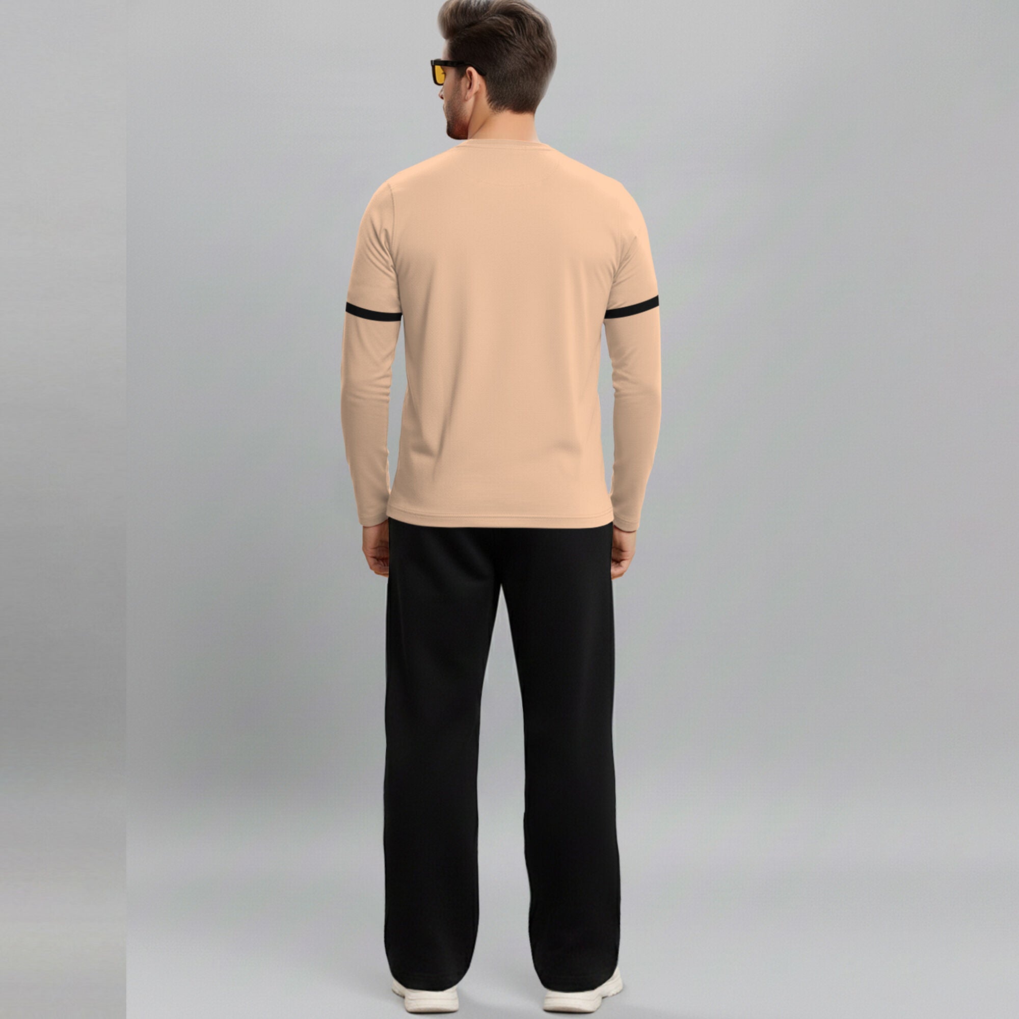 Out Fit Set For Printed Beige Tshirt & Black Trackpant