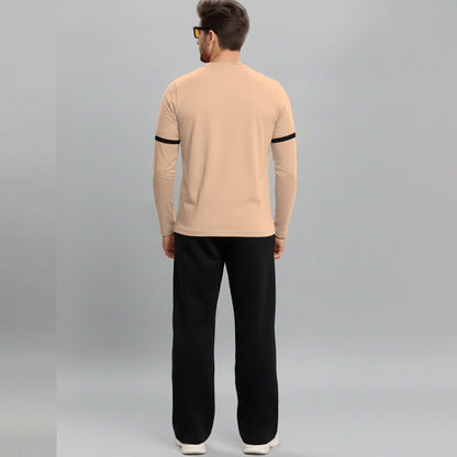 Out Fit Set For Printed Beige Tshirt & Black Trackpant