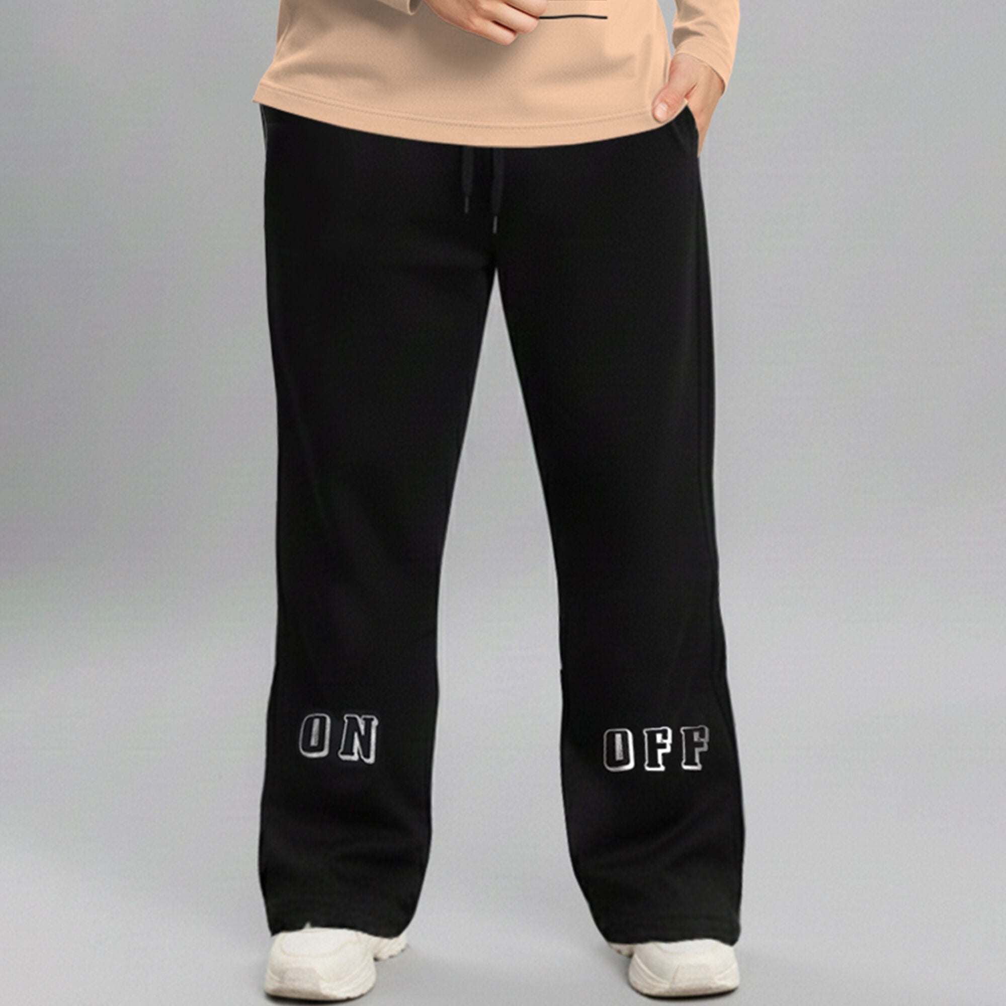 Out Fit Set For Printed Beige Tshirt & Black Trackpant