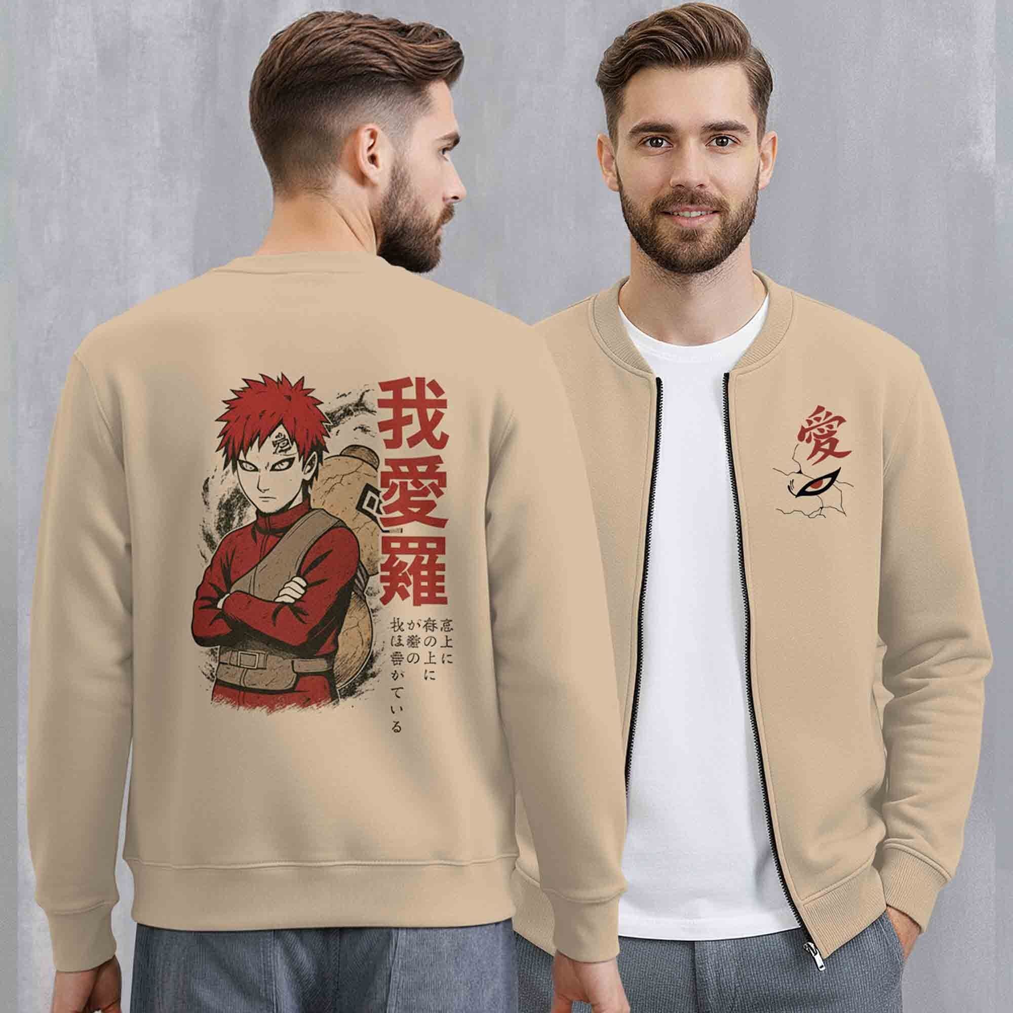 Mens Trendy Anime Design Printed Round Neck Jacket Beige