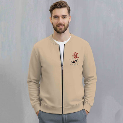 Mens Trendy Anime Design Printed Round Neck Jacket Beige