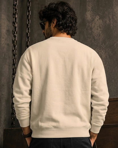 Mens Round Neck Full Sleeve Printed Sweatshirt Beige